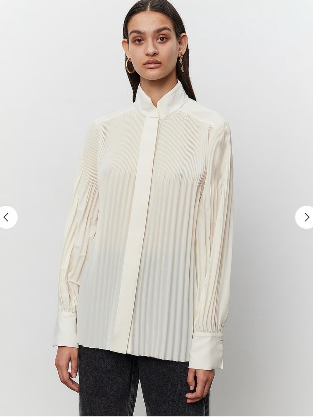 DAY Cream Pleated High-Neck Button-Down Blouse size US 14 NWT
